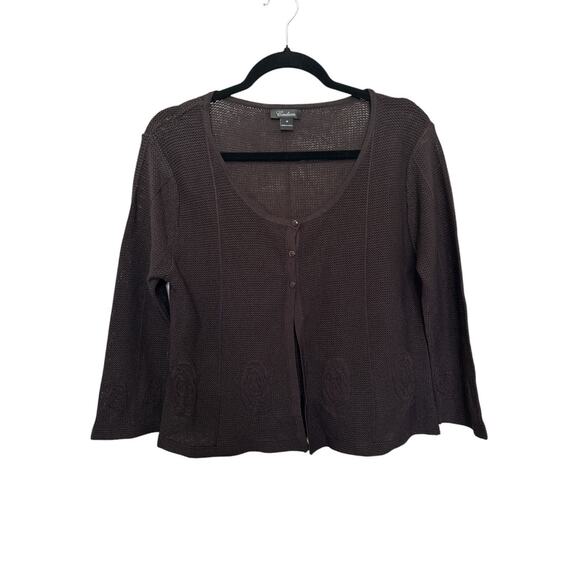 Y2K Caelian dark brown, open-knit cardigan Size M scoop neck, buttons down - Picture 1 of 8